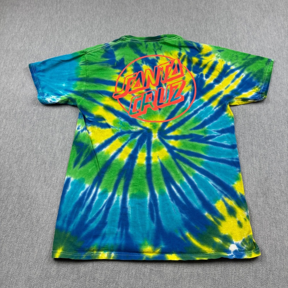 Santa Cruz Skateboards T Shirt Mens Medium Green Blue Opus Dot Tie Dye Skater